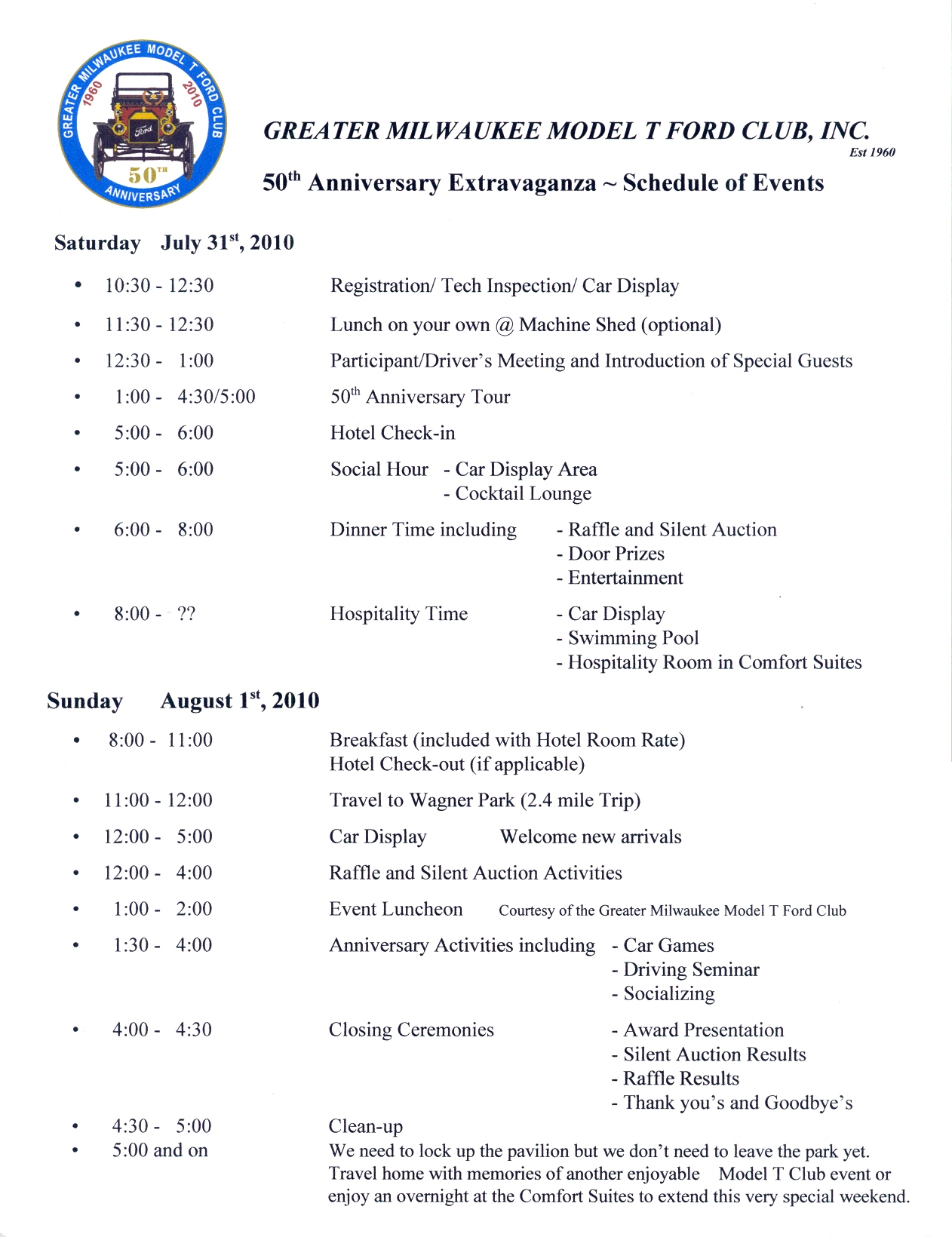 Schedule of Events